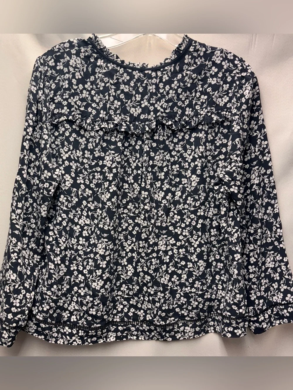Point Sur by J Crew Black & White 100% Silk Floral Blouse Size Large